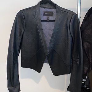 BCBG Black Leather Blazer with Back Detail